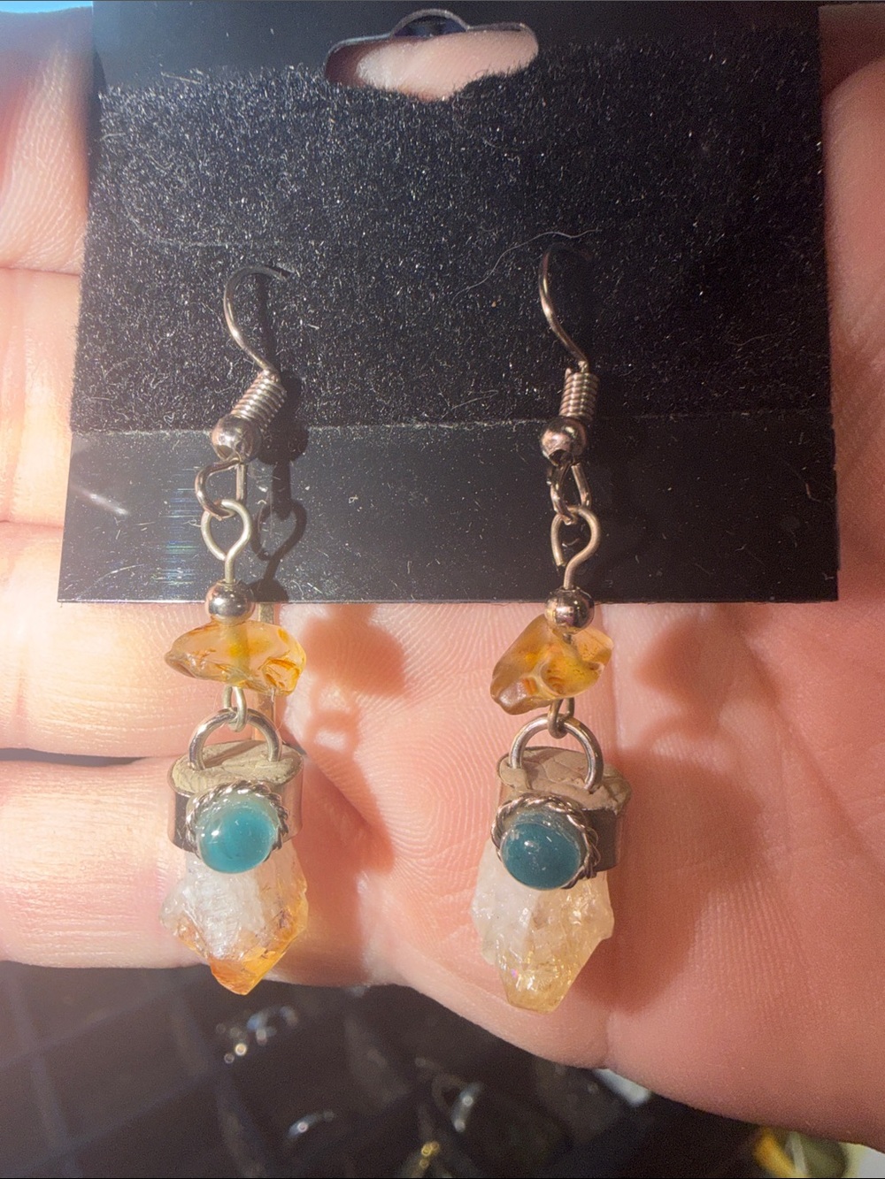 Handmade Citrine & Turquoise Dangle Earrings -